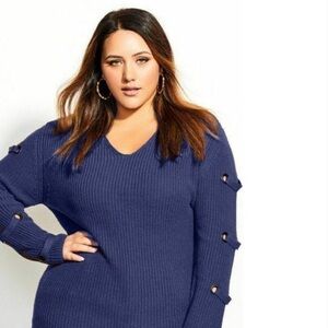 NWT City Chic Grommet V Neck Navy Sweater 22